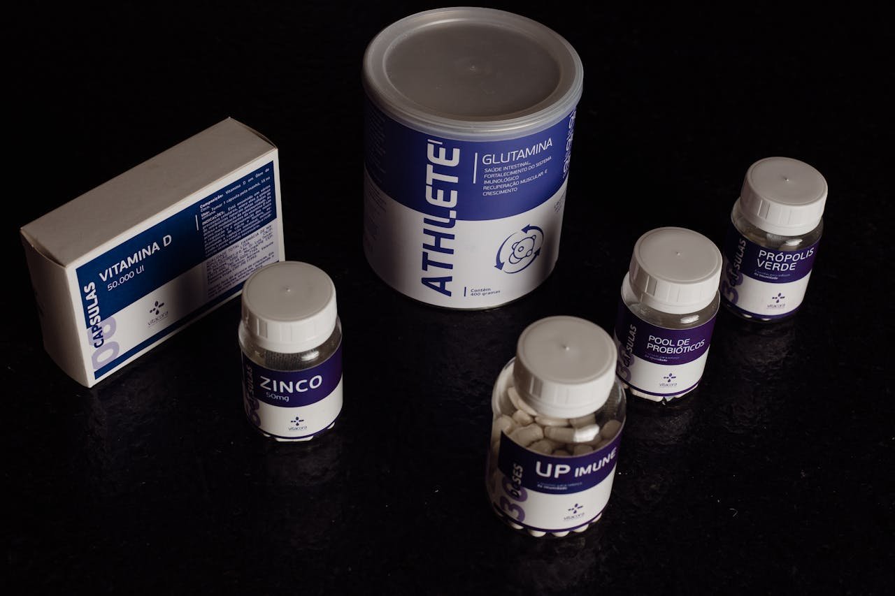 heros-img Close-up of a variety of nutritional supplements, vitamins, and probiotics.